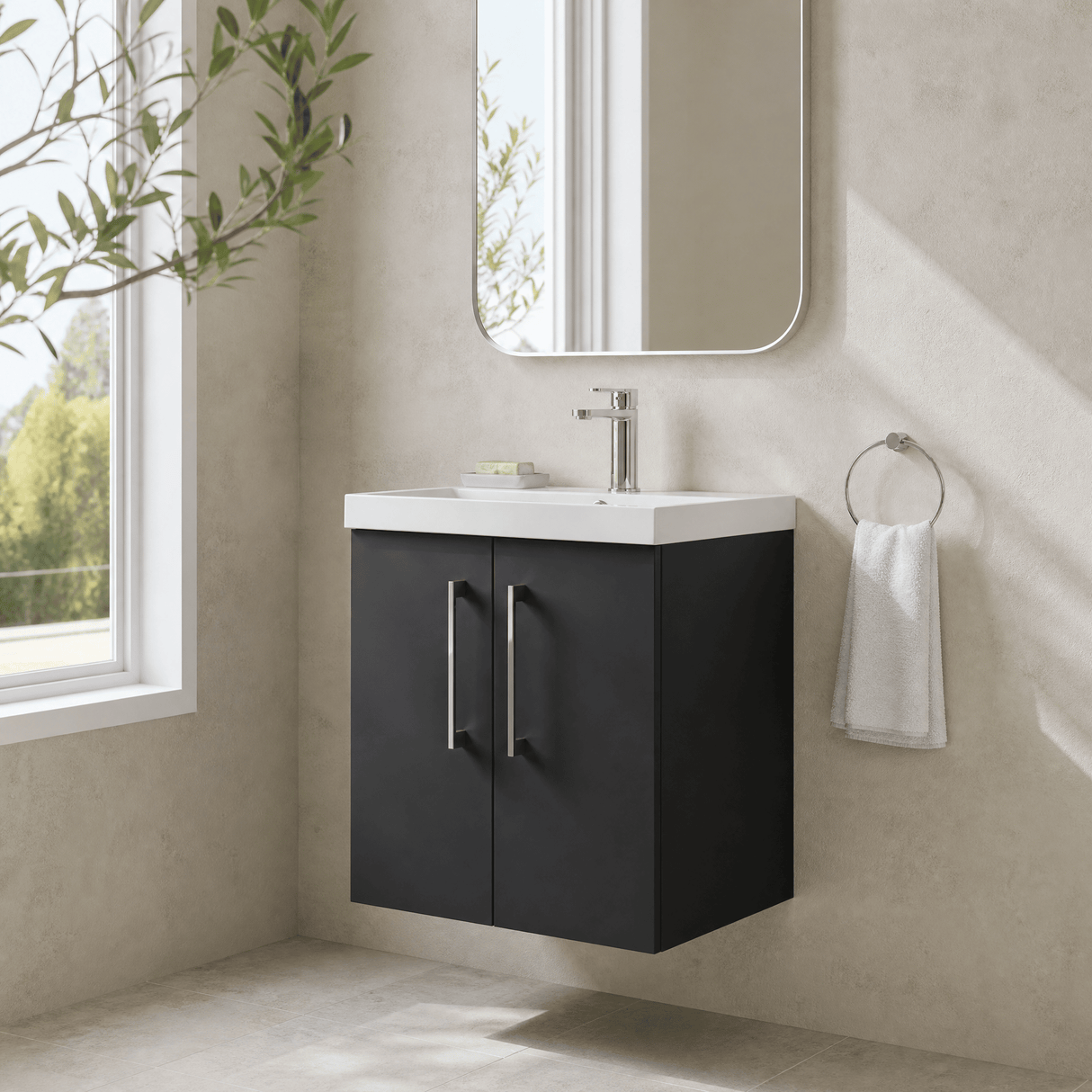[BFLE1421D] Balterley  Contemporary Bathroom 2 Soft Close Door & Thin-Edge Wall Hung Vanity Unit Basin, Dark Grey, 500mm - Lifestyle 3