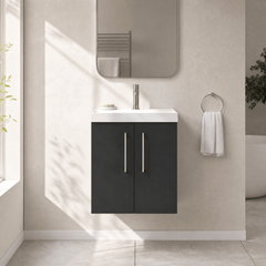 [BFLE1421D] Bramshall Contemporary 2 Door Wall Hung Vanity Basin Unit, Choice of Size, Colour and Basin - Studio Shot