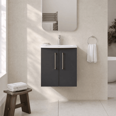 [BFLE1421G] Balterley  Contemporary Bathroom 2-Door Wall-Hung Curved Basin Vanity Unit, Dark Grey, 500mm - Lifestyle 1