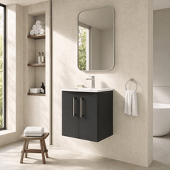 [BFLE1421G] Balterley  Contemporary Bathroom 2-Door Wall-Hung Curved Basin Vanity Unit, Dark Grey, 500mm - Lifestyle 3