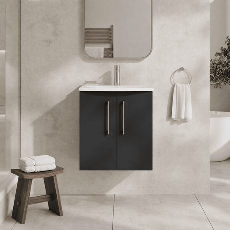 [BFLE1421G] Balterley  Contemporary Bathroom 2-Door Wall-Hung Curved Basin Vanity Unit, Dark Grey, 500mm - Silo