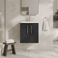 [BFLE1421G] Bramshall Contemporary 2 Door Wall Hung Vanity Basin Unit, Choice of Size, Colour and Basin - Studio Shot