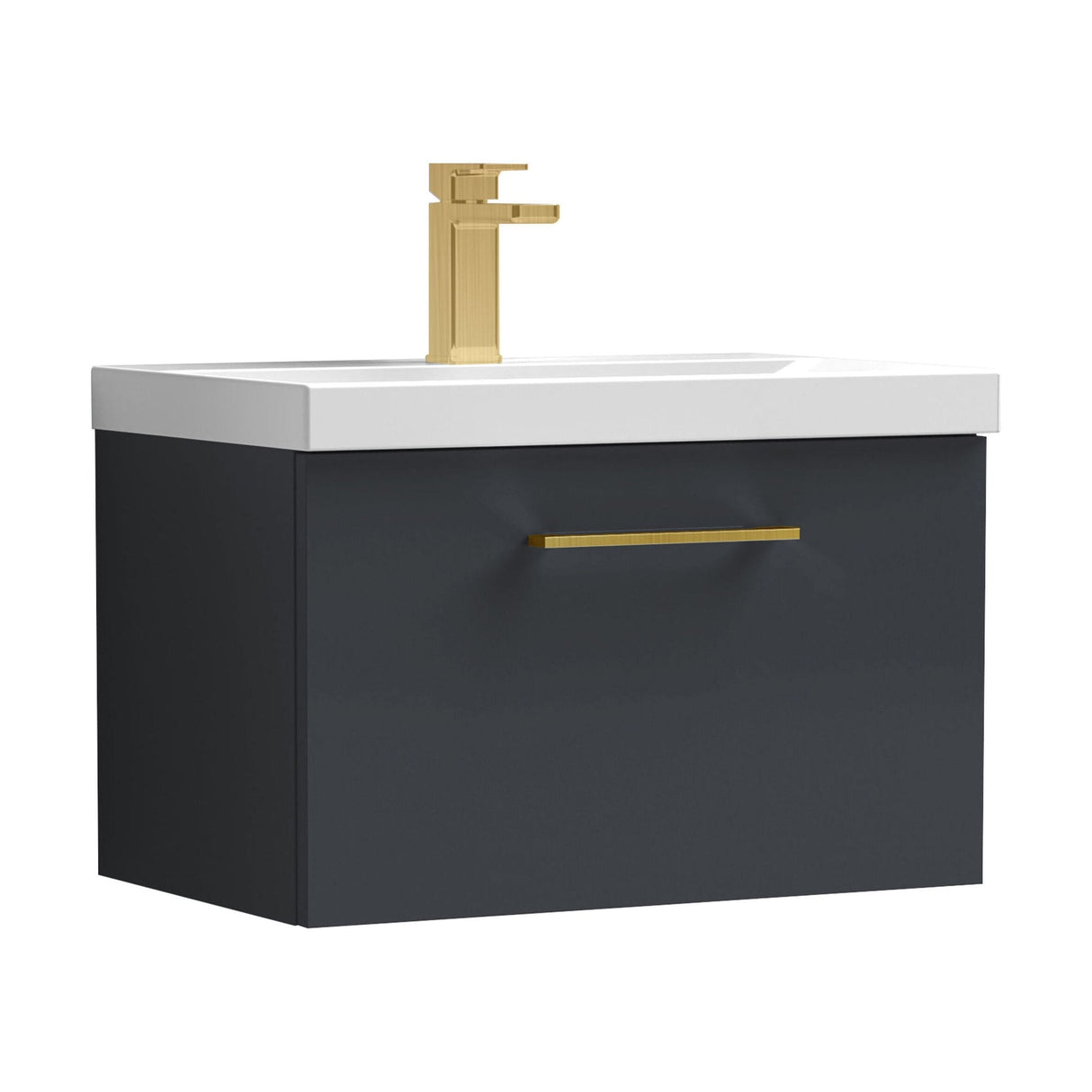 [BFLE1422AH017] Bramshall Wall Hung 1 Drawer Vanity Unit with Mid-Edge Ceramic Basin - Choice of Colour, Handle Finish and Size - Cutout