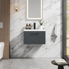 [BFLE1422AH018] Bramshall Wall Hung 1 Drawer Vanity Unit with Mid-Edge Ceramic Basin - Choice of Colour, Handle Finish and Size - Lifestyle 1