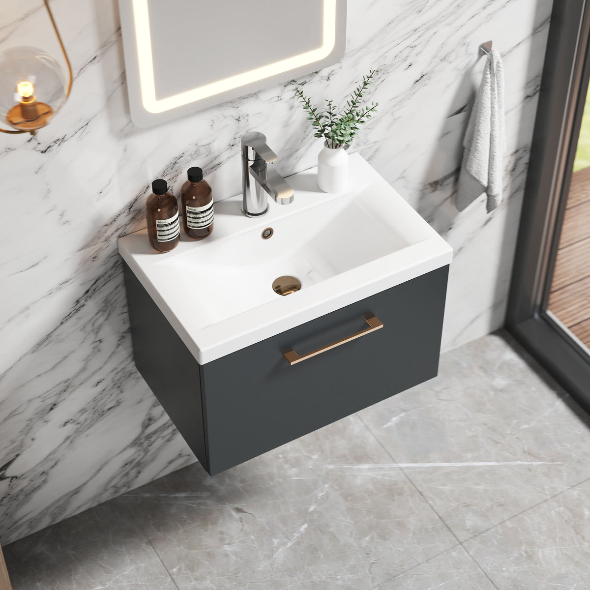[BFLE1422AH019] Bramshall Wall Hung 1 Drawer Vanity Unit with Mid-Edge Ceramic Basin 600mm - Lifestyle 2