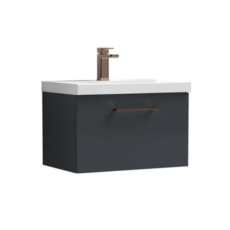 Wall Hung 1 Drawer Vanity Unit with Mid-Edge Ceramic Basin - Choice of Colour, Handle Finish and Size