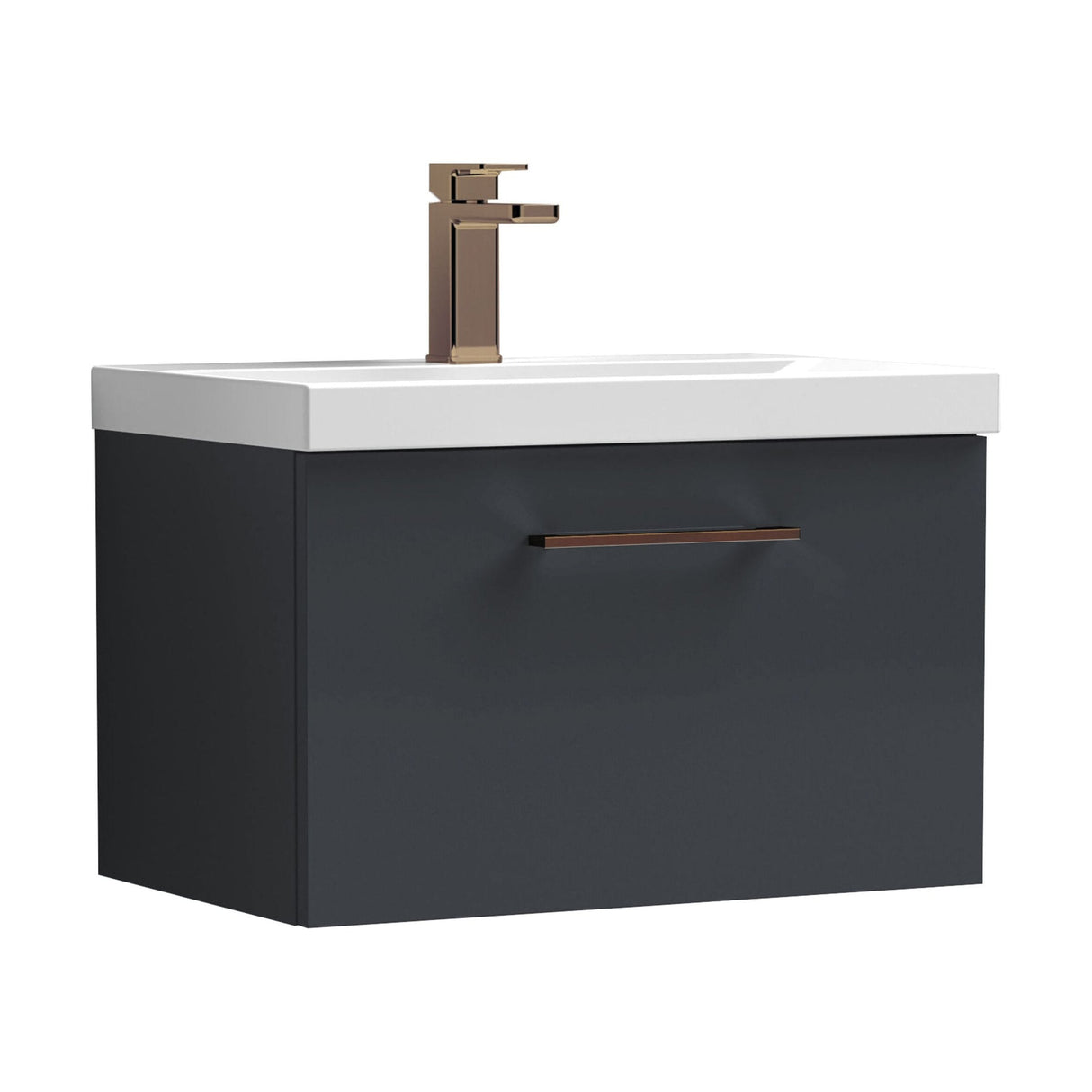 [BFLE1422AH1516] Bramshall Wall Hung 1 Drawer Vanity Unit with Mid-Edge Ceramic Basin - Choice of Colour, Handle Finish and Size - Cutout