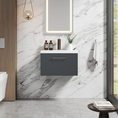 [BFLE1422AH1516] Bramshall Wall Hung 1 Drawer Vanity Unit with Mid-Edge Ceramic Basin - Choice of Colour, Handle Finish and Size - Lifestyle 1