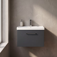 [BFLE1422AH716] Bramshall Wall Hung 1 Drawer Vanity Unit with Mid-Edge Ceramic Basin 600mm - Studio Shot