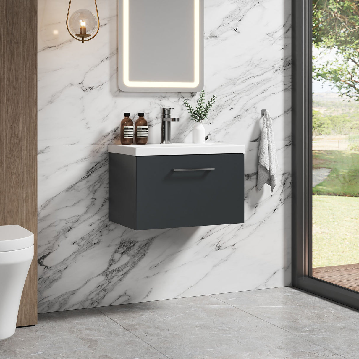 [BFLE1422A] Bramshall Wall Hung 1 Drawer Vanity Unit with Mid-Edge Ceramic Basin 600mm - Lifestyle 3