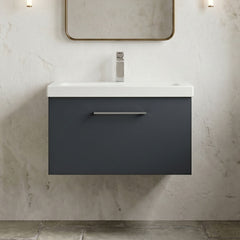 [BFLE1422A] Bramshall Wall Hung 1 Drawer Vanity Unit with Mid-Edge Ceramic Basin - Choice of Colour, Handle Finish and Size - Silo