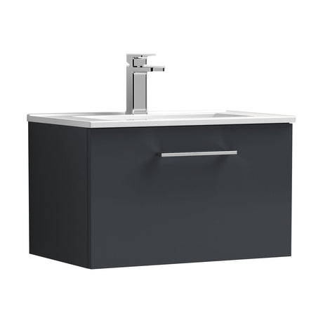 [BFLE1422B] Balterley Level Modern Bathroom 1 Soft Close Drawer & Minimalist Wall Hung Vanity Unit Basin, Dark Grey, 600mm - Cutout