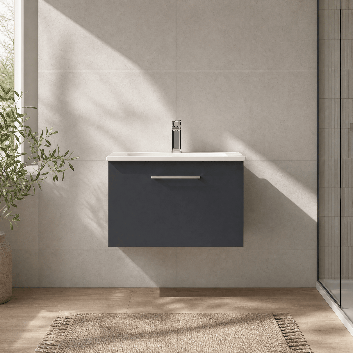 [BFLE1422B] Bramshall Contemporary 1 Soft Close Drawer Wall Hung Vanity Unit, Choice of Size/Basin Type/Colour - Silo