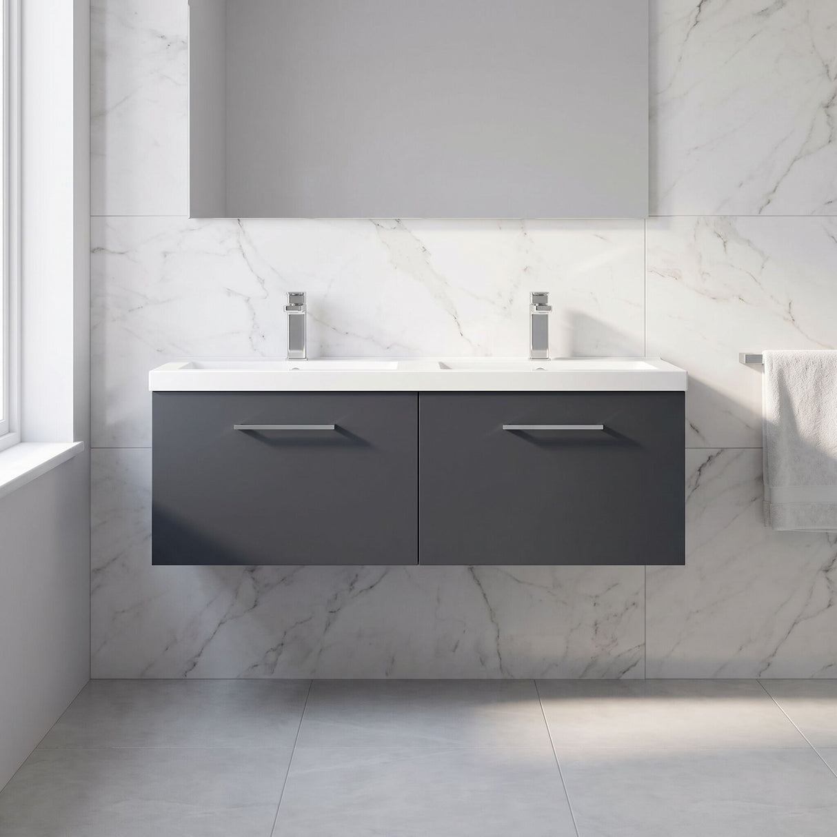 [BFLE1422C2] Bramshall Wall Hung 2 Drawer Vanity Basin Unit - 1200mm - Choice of Colour and Basin Type - Lifestyle 1