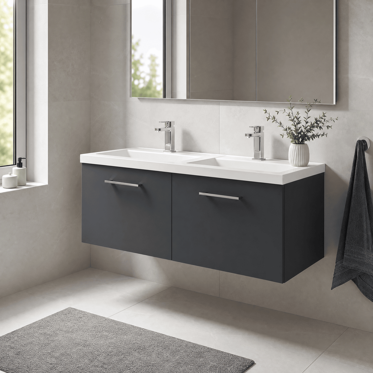 [BFLE1422C2] Bramshall Wall Hung 2 Drawer Vanity Basin Unit - 1200mm - Choice of Colour and Basin Type - Lifestyle 3
