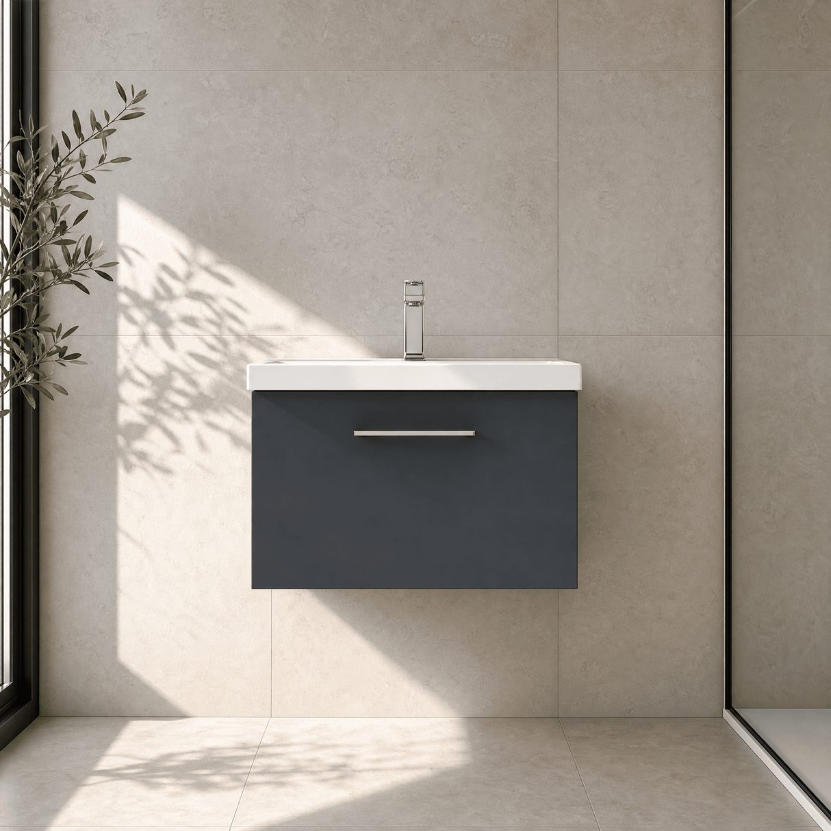 [BFLE1422D] Bramshall Contemporary 1 Soft Close Drawer Wall Hung Vanity Unit, Choice of Size/Basin Type/Colour - Silo