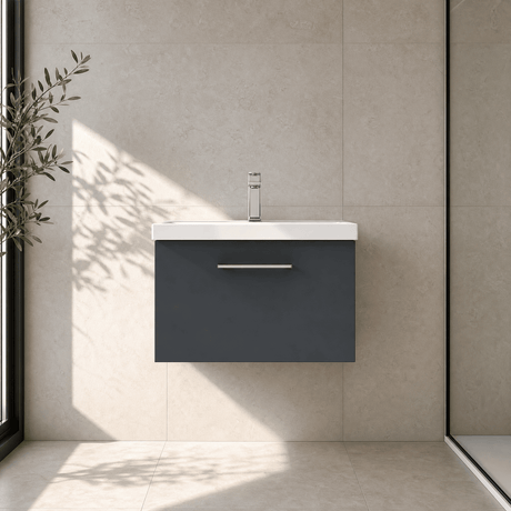 [BFLE1422D] Bramshall Contemporary 1 Soft Close Drawer Wall Hung Vanity Unit, Choice of Size/Basin Type/Colour - Silo