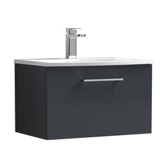 [BFLE1422G] Balterley  Contemporary Bathroom 1-Drawer Wall-Hung Curved Basin Vanity Unit, Dark Grey, 600mm - Cutout