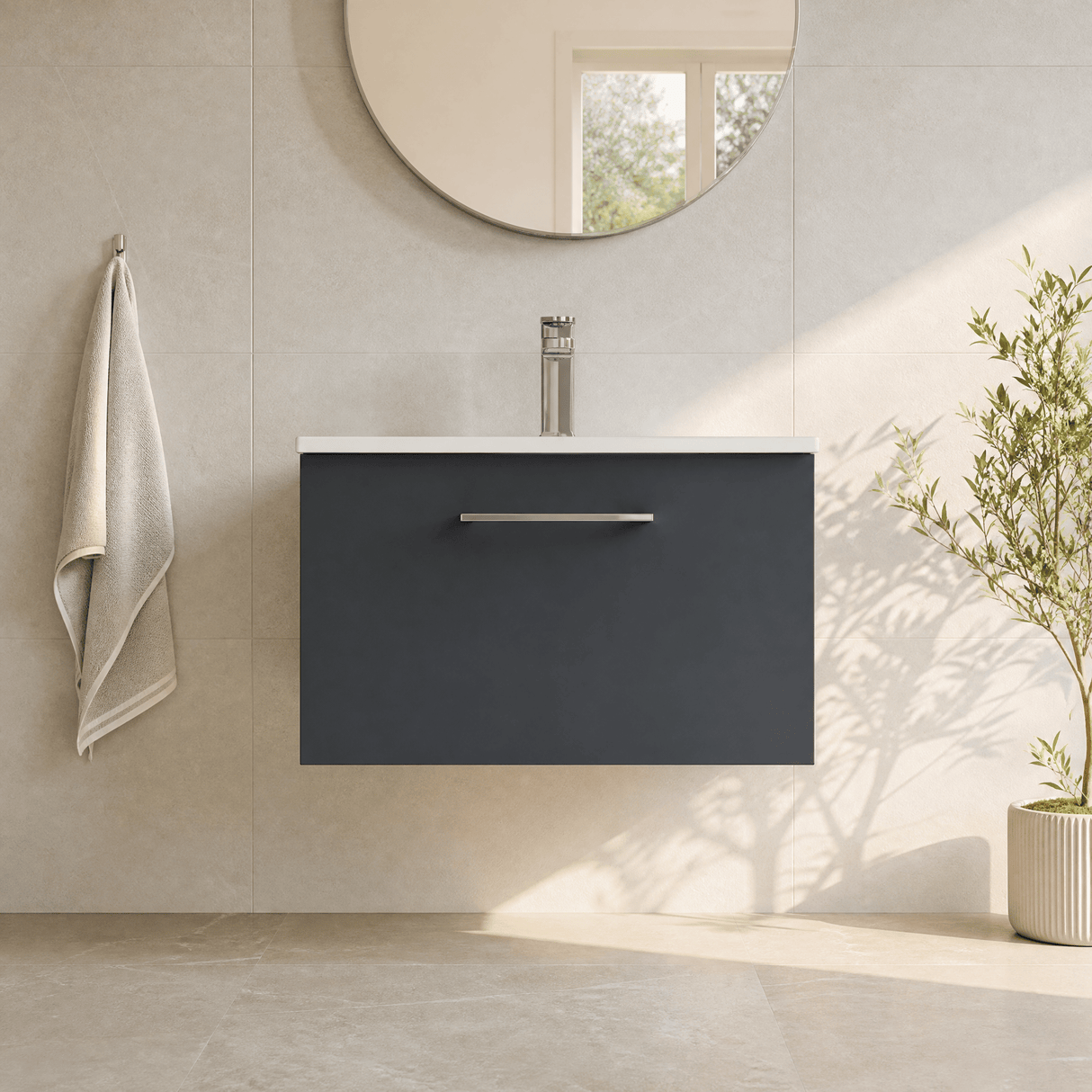 [BFLE1422G] Bramshall Contemporary 1 Soft Close Drawer Wall Hung Vanity Unit, Choice of Size/Basin Type/Colour - Silo