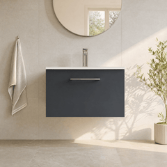 [BFLE1422G] Bramshall Contemporary 1 Soft Close Drawer Wall Hung Vanity Unit, Choice of Size/Basin Type/Colour - Silo