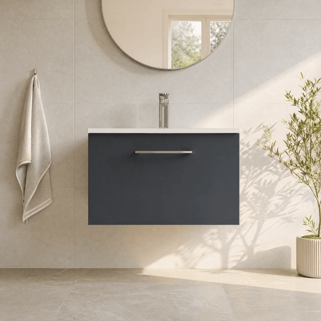 [BFLE1422G] Bramshall Contemporary 1 Soft Close Drawer Wall Hung Vanity Unit, Choice of Size/Basin Type/Colour - Silo