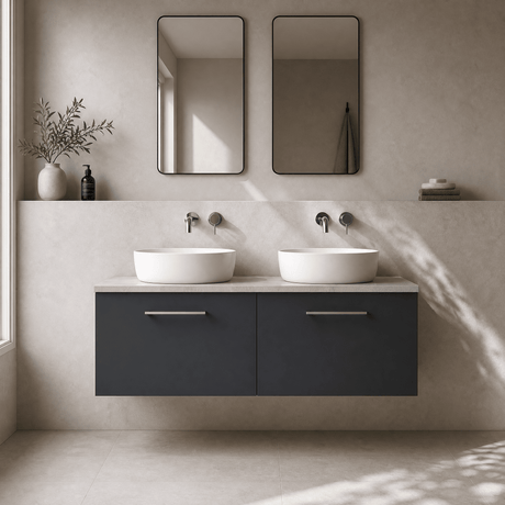 [BFLE1422LBG2] Bramshall Wall Hung 2 Drawer Vanity Unit with Bellato Grey Laminate Worktop, 1200mm, Choice of Colour - Silo