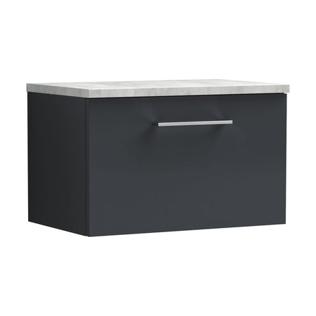 [BFLE1422LBG] Balterley Level 600mm Wall Hung 1 Drawer Vanity Unit with Laminate Worktop for Compact Modern Bathroom Storage - Dark Grey - Cutout