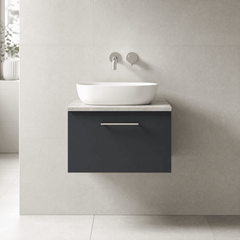 [BFLE1422LBG] Bramshall Contemporary 1 Drawer Wall Hung Vanity Unit with Bellato Grey Laminate Worktop, Choice of Size and Colour
