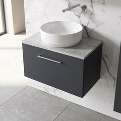 [BFLE1422LBG] Bramshall Contemporary 1 Drawer Wall Hung Vanity Unit with Bellato Grey Laminate Worktop, Choice of Size and Colour