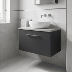 [BFLE1422LBG] Bramshall Contemporary 1 Drawer Wall Hung Vanity Unit with Bellato Grey Laminate Worktop, Choice of Size and Colour