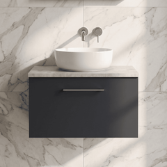 [BFLE1422LBG] Bramshall Contemporary 1 Drawer Wall Hung Vanity Unit with Bellato Grey Laminate Worktop, Choice of Size and Colour - Silo