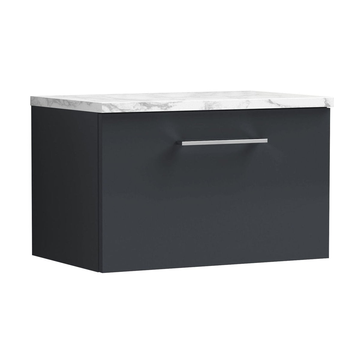 [BFLE1422LCM] Bramshall Contemporary 1 Drawer Wall Hung Vanity Unit with Carrera Marble Laminate Worktop, Choice of Size and Colour - Cutout