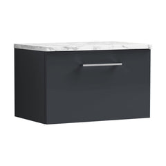 [BFLE1422LCM] Bramshall Contemporary 1 Drawer Wall Hung Vanity Unit with Carrera Marble Laminate Worktop, Choice of Size and Colour - Cutout