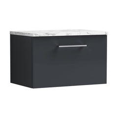 [BFLE1422LCM] Balterley Level 600mm Wall Hung 1 Drawer Vanity Unit with Laminate Worktop for Compact Contemporary Bathroom Storage - Dark Grey - Cutout