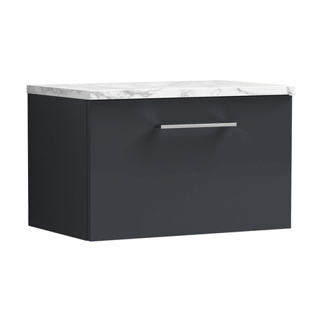 [BFLE1422LCM] Balterley Level 600mm Wall Hung 1 Drawer Vanity Unit with Laminate Worktop for Compact Contemporary Bathroom Storage - Dark Grey - Cutout