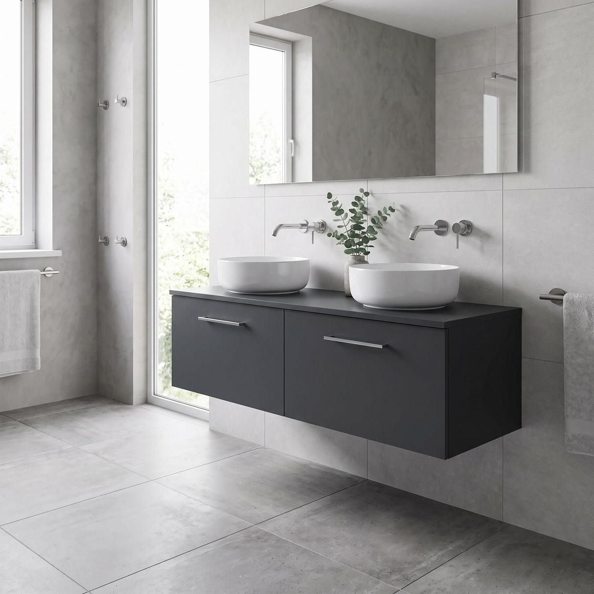 [BFLE1422W2] Bramshall 1200mm Wall Hung 2 Drawer Vanity Unit with Worktop, Choice of Colour