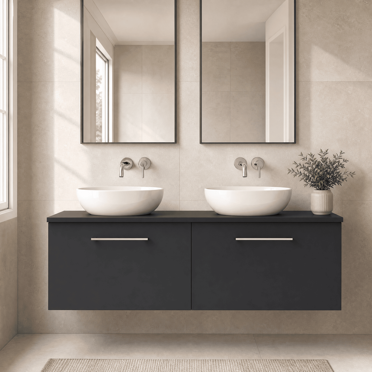 [BFLE1422W2] Bramshall 1200mm Wall Hung 2 Drawer Vanity Unit with Worktop, Choice of Colour - Silo