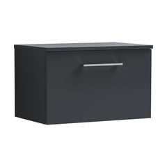 [BFLE1422W] Balterley Level 600mm Wall Hung 1 Drawer Vanity Unit with Worktop Modern Compact Bathroom Storage - Dark Grey - Cutout