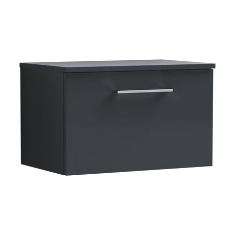 [BFLE1422W] Balterley Level 600mm Wall Hung 1 Drawer Vanity Unit with Worktop Modern Compact Bathroom Storage - Dark Grey - Cutout