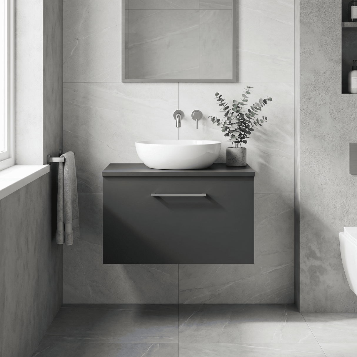 [BFLE1422W] Bramshall Contemporary 1 Soft Close Drawer Wall Hung Vanity Worktop Unit, Choice of Size/Colour