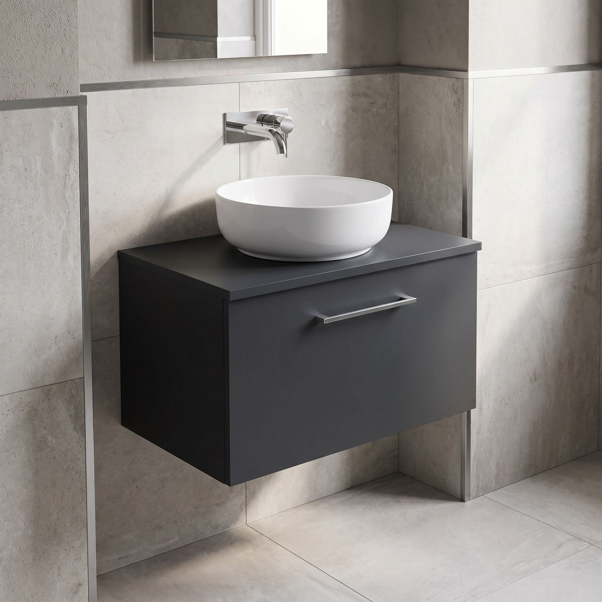 [BFLE1422W] Bramshall Contemporary 1 Soft Close Drawer Wall Hung Vanity Worktop Unit, Choice of Size/Colour