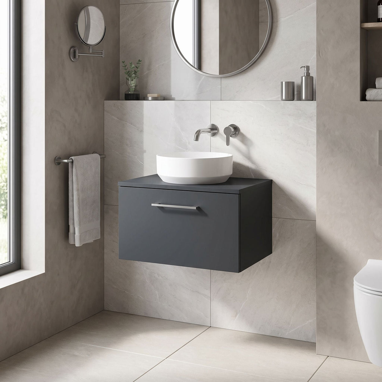 [BFLE1422W] Bramshall Contemporary 1 Soft Close Drawer Wall Hung Vanity Worktop Unit, Choice of Size/Colour