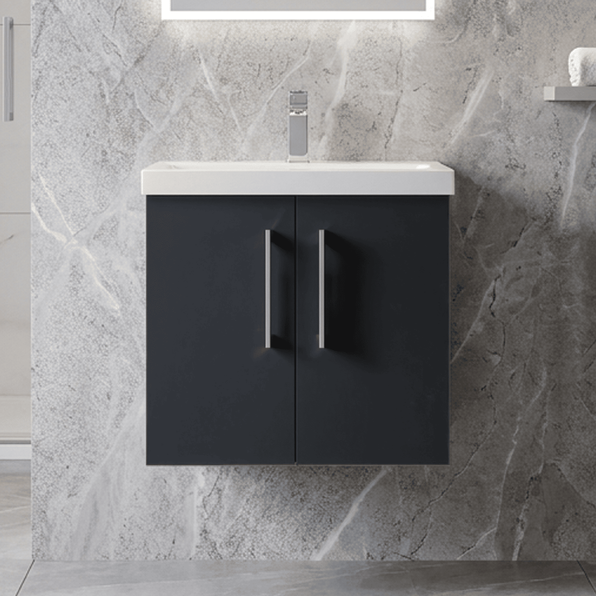 [BFLE1423A] Bramshall Contemporary 2 Door Wall Hung Vanity Basin Unit with Mid-Edge Basin, Choice of Size and Colour - Silo