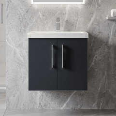 [BFLE1423A] Bramshall Contemporary 2 Door Wall Hung Vanity Basin Unit with Mid-Edge Basin, Choice of Size and Colour - Silo