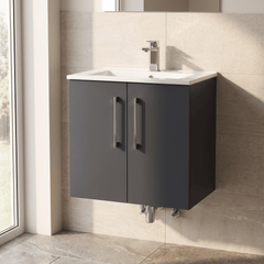 [BFLE1423B] Balterley  Modern Bathroom 2 Soft Close Door & Minimalist Wall Hung Vanity Unit Basin, Dark Grey, 440mm - Lifestyle 1