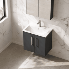 [BFLE1423B] Balterley  Modern Bathroom 2 Soft Close Door & Minimalist Wall Hung Vanity Unit Basin, Dark Grey, 440mm - Lifestyle 2