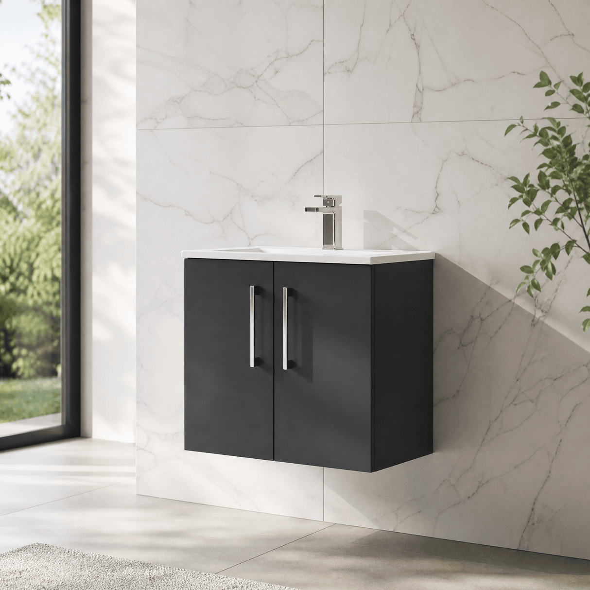 [BFLE1423B] Balterley  Modern Bathroom 2 Soft Close Door & Minimalist Wall Hung Vanity Unit Basin, Dark Grey, 440mm - Lifestyle 3
