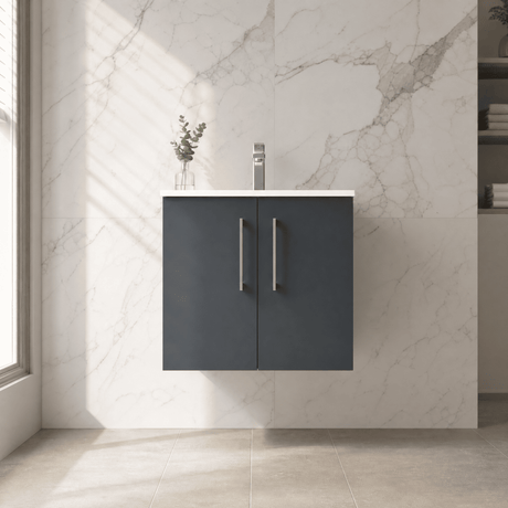 [BFLE1423B] Balterley  Modern Bathroom 2 Soft Close Door & Minimalist Wall Hung Vanity Unit Basin, Dark Grey, 440mm - Silo
