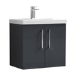[BFLE1423D] Balterley  Contemporary Bathroom 2 Soft Close Door & Thin-Edge Wall Hung Vanity Unit Basin, Dark Grey, 600mm - Cutout