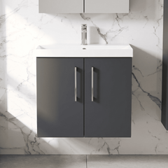 [BFLE1423D] Balterley  Contemporary Bathroom 2 Soft Close Door & Thin-Edge Wall Hung Vanity Unit Basin, Dark Grey, 600mm - Lifestyle 1